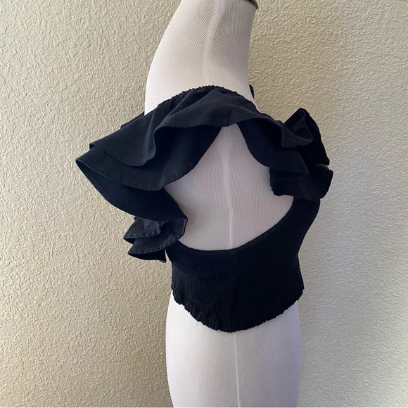 Maeve Anthropologie Smock Top Ruffle Neck Off The Shoulder Black Blouse: 6 - Picture 5 of 12
